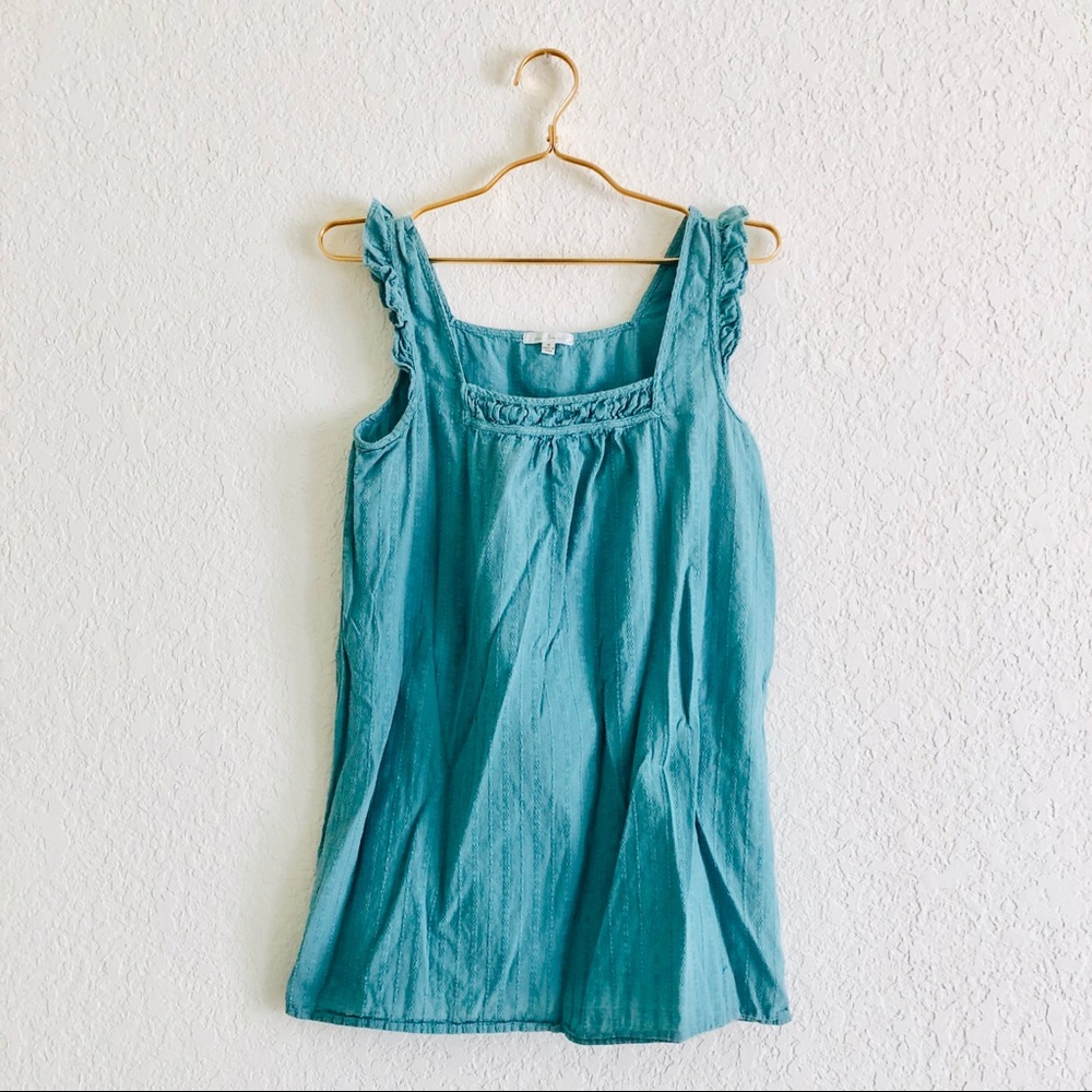 Trinity Seafoam Smocked Ruffle Sleeve Tunic Top